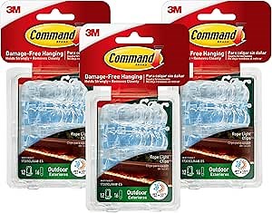 Command Outdoor Rope Light Clips, Clear, 3 Pack (36 Clips Total) - Weather-Resistant, Damage-Free Hanging for Holiday Lights, Rope Lights & Outdoor String Lights