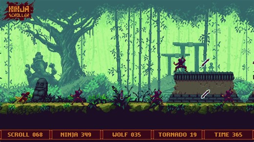 Ninja Scroller 1.61.8 AVAILABLE Ninja Scroller DEMO 1.61.8 AVAILABLE With 2 NEW SKILLS: DOUBLE JUMP & QUICK FALL ATTACK! https://store.steampowered.com/news/app/2150800/view/6485829649599939874 https://store.steampowered.com/news/app/2150800/view/4513261623784391175 https://store.steampowered.com/news/app/2150800/view/537724273565893620 NINJUTSU (NIN = obstinacy, stamina, stealth) Obstinacy & Stamina, two essential qualities to finish my game and the DEMO. Start by completing the DEMO! If at the