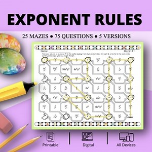 Easter Algebra Exponent Rules (Laws of Exponents) Maze Activity