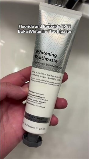Whitening toothpaste with NO fluoride or peroxide. I’m obsessed with this Boka Oral Care toothpaste.