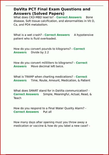 Davita Pct Final Exam Questions Answers Solved Papersupdate video