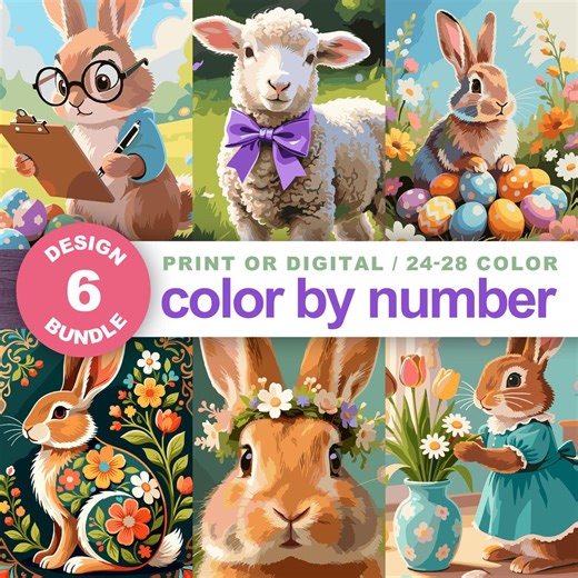 6 Printable Easter Color by Number Procreate Bundle: Adult Coloring Pages for Spring - Etsy