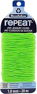 Beadalon Repeat, 100% Recycled Plastic Jewelry Bracelet Cord, 1.0 mm, Lime Green, 20 m