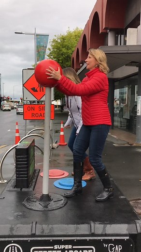 This is the world’s first giant, outdoor arcade game system. Any ideas where it’s located? It was created by the grassroots organization Gap Filler which after a devastating earthquake leveled a lot the city, keeping people out of downtown for two years. The people of Gap Filler looked for ways to replace empty spaces where buildings once stood with interactive, placemaking experiences that brought people together to experience shared joy. BTW @cbstylist thinks she’s better than me at 80’s video