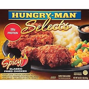 Hungry-Man Selects Spicy Classic Fried Chicken, Frozen Meal, Classic TV Dinner with Mashed Potatoes, Honey Bourbon Sauce, Corn and an Apple Dessert, 16 oz
