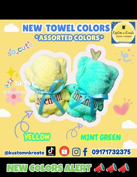 NEW COLORS ALERT! ☀️ Add a fresh summer vibe to your souvenirs with our Yellow 💛 and Mint Green 💚 towels. Cute, useful, and perfect for any event! ✨ UNIQUE | AFFORDABLE | USEFUL SOUVENIRS since 2016 ✨ 📌 09171797917 Kustom n Kreate Souvenirs & Embroidery 📍 TikTok: @kustomnkreate 🧵 We specialize in: ✅ Embroidered Towel Souvenirs ✅ Mini Rosaries ✅ Number Ref Magnets ✅ Custom Bath Towels ✅ Corporate Giveaways …and more! 🔖 DTI Registered | BIR Registered #TowelSouvenirs #UniqueSouvenirs #Birthd