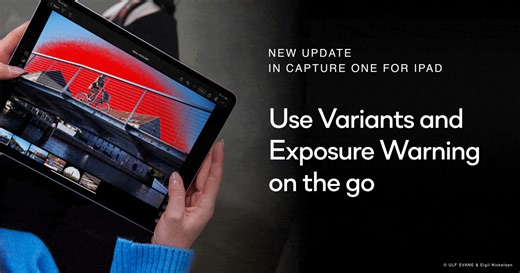 NEW UPDATE IN CAPTURE ONE FOR IPAD Use Variants and Exposure Warning on the go New update to Capture One for iPad is out now, letting you use Variants, Exposure Warning, and more anywhere you go! Evaluate your highlights and shadows on the go with Exposure Warning and use Variants to create multiple edits of a single RAW file without filling up your storage. Download the latest update in the App Store on your iPad, and learn more about Capture One for iPad here: captureone.co/ipad | Capture One