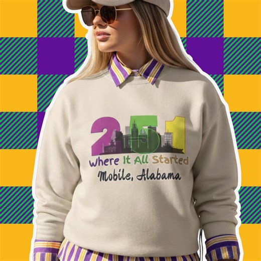 Mobile Alabama Sweatshirt - 251 Area Code - Where It All Started - City Skyline Crewneck - Etsy