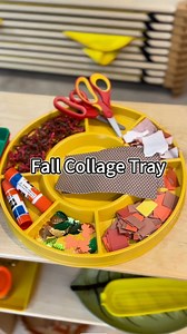 “🍂 Montessori Fall Collage Tray 🍂 Everything you see here is from Dollar Tree! From the basket filler to the torn-up fall napkins, Dollar Tree has tons of textures and patterns for seasonal collaging fun. This setup develops fine motor skills, decision-making, and creativity. The collage tray embodies the Montessori principle of freedom within limits as well. Here’s how it works: The collage tray stays on the shelf. Children select pieces for their own smaller trays, and only two scissors and 