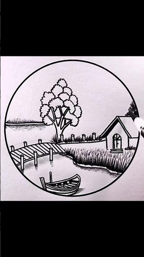 How to Sketch Beautiful Circle Nature Scenery with Pencil ✏️📝 | Easy Drawing Tutorial #shorts