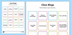 Class Welcome Transition Bingo Board