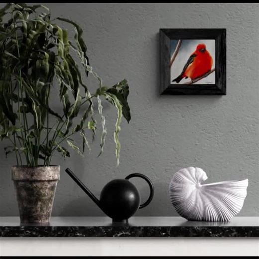 Red Cardinal Bird Oil Painting: Small Nature Art on Canvas (8" X 8") - Etsy