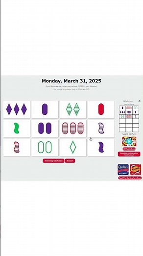 Daily SET for 3-31-2025 #puzzles #games #dailypuzzle #puzzlesolving