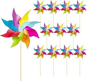HOOSUN 12 Pack Rainbow Pinwheels for Yard and Garden,Rainbow Party Decorations for Kids, Colorful Garden Wind Spinners Outdoor Decor,Party Favors for Kids,Lawn,Yard,Patio