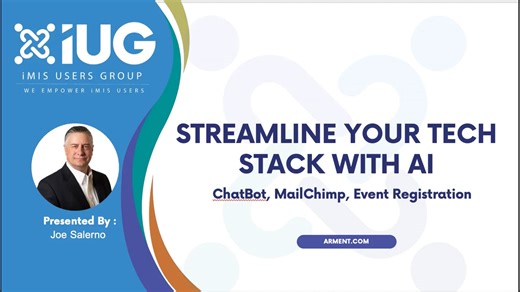 Armstrong Webinar with IUG - Joe Salerno talking Chatbot and event registration for iMIS AMS