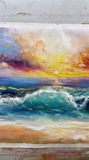 Abstract Seascape Oil Painting, Large Ocean Waves Wall Art, Vibrant Coastal Painting