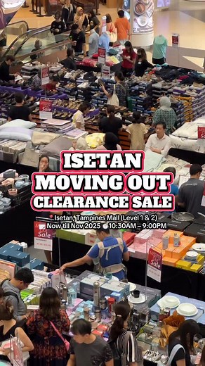 🚨ISETAN TAMPINES UP TO 70% OFF MOVING OUT SALE! It’s the final chapter for Isetan Tampines — and they’re going out with a bang! Enjoy massive markdowns across fashion, homeware, cosmetics & more before the store closes this November. 💥What to Expect: • Storewide clearance — apparel, shoes, bags & lifestyle picks • Homeware steals — cookware, kitchen appliances & essentials • Beauty & cosmetics deals from Lancôme, Estée Lauder, Clinique & more • Limited stock — everything’s while stocks last! �