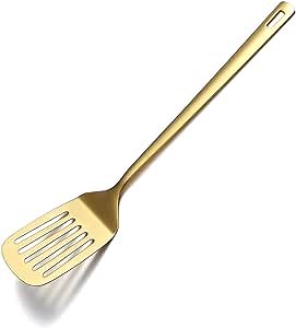 Gold Spatulas, Berglander Slotted Turner Titanium Gold Plating, Metal Turner For Cooking, Kitchen Barbecue Spatulas, Dishwasher Safe, Easy to Clean