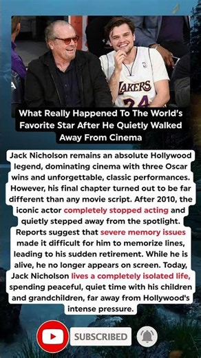 The Real Truth Behind Jack Nicholson's Sudden Retirement From Cinema