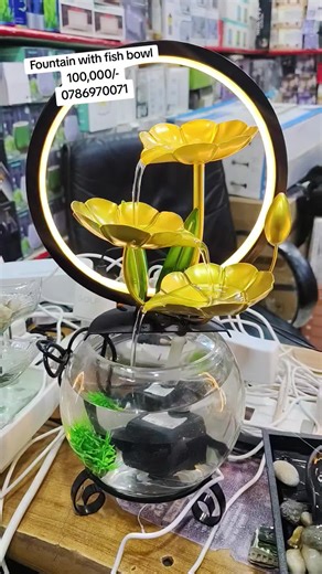 Indoor Water Fountain with Fish Tank and LED Lighting