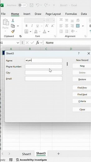 Open Automatic Data Entry Form (Shortcut: Alt + D + O) #excel #spreadsheetmagic #exceltips