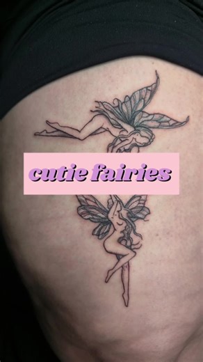 cutie fairies 🧚‍♀️ 🦐 booking for March/April 😈 made with @urbansedge 🪡 @peachtattoosupplies #fae #fairytattoo #linework #femaletattooartist #fairies