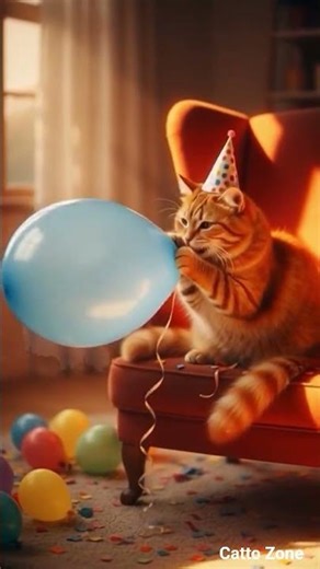 Funny Cat Blows a Balloon & It Pops! 😂 Cute Cat Reaction