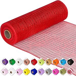 Deco Mesh Ribbon - 10inch x 30 feet Each Roll Metallic Foil Mesh Ribbon for Christmas, Valentine's Easter Wreath and Home Decorating (Red)