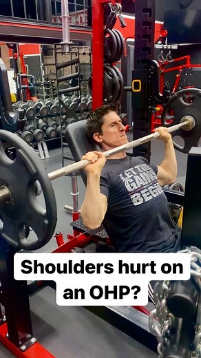 ATHLEAN-X™ | Jeff Cavaliere MSPT, CSCS on Instagram: "If your shoulders hurt on the OHP, don’t immediately give up on the exercise. Instead, “lay back” just 5-10 degrees on your incline bench and you may completely change your fortunes on the exercise. Sure, you’ll recruit some upper pecs (very little due to the near vertical bench) but more so, you’ll get those shoulders closer to the “scapular plane”. This is the key! It’s a more biomechanically normal pressing position and one you’ll likely t