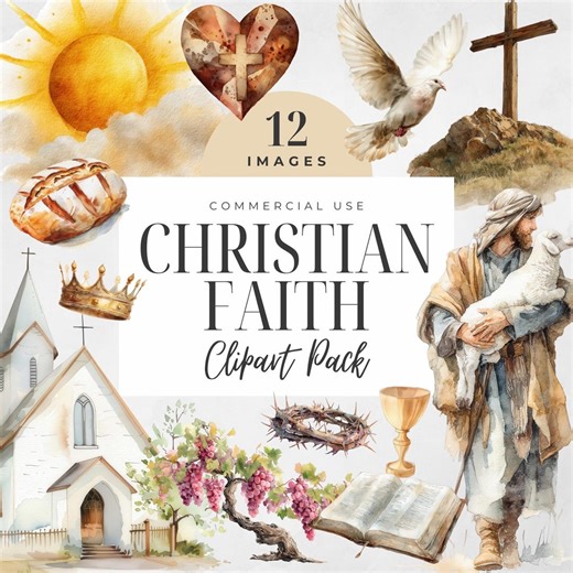 Christian Faith Clipart, Religious Watercolor Illustrations, Clip Art Pngs, Heart With Cross PNG, Bible, Jesus, Shepherd, Church, Dove - Etsy