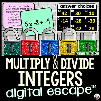 Multiply and Divide Integer Operations Digital Math Escape Room Activity