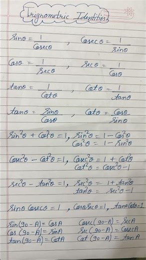 Trigonometry important formulas #class10th