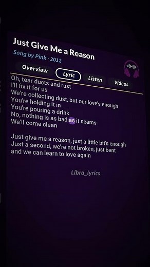 Just give me a reason💫🎧 #lyrics #justgivemeareasonlyrics #pink #songlyrics #fyp