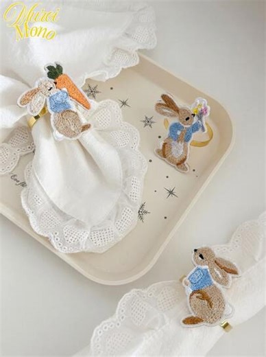 18pcs/12pcs/6pcs/3pcs/1pc Easter Napkin Rings, Holiday Rabbit Napkin Holders, Cast Iron Solid Color, Perfect For Easter Parties, Birthdays, Farmhouses, Weddings, Restaurants, Hotels, Valentine's Day, Banquets, Buffet Table Decor, Easter Party Supplies | SHEIN