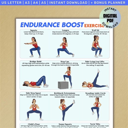 Endurance Boost Exercise Chart, Home Fitness Poster, Stamina & Cardio Workout Guide, No Equipment Exercise, Illustrated Fitness Routine PDF - Etsy UK