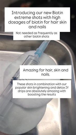 Boost your hair and skin health at celular level Our Intense Biotin IM shots, delivers a high-dose of pure biotin (vitamin B7) directly into your bloodstream - bypassing the digestive system for maximum absorption and faster results. Scientifically formulated to: • Stimulate keratin production for stronger, thicker hair • Reduce hair thinning, shedding & breakage • Support scalp health and follicle strength • Improve collagen synthesis for firmer, more radiant skin • Enhance cell regeneration an