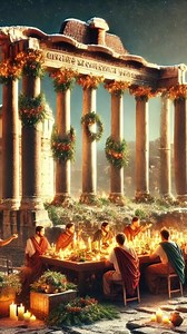 Christmas in Ancient Rome? Not quite, but the festival of Saturnalia shaped many modern holiday traditions. Held from December 17 to 23, Saturnalia honored Saturn, the god of agriculture. It was a season of joy, feasting, and revelry that turned social norms upside down! Key Traditions: Gift-Giving: Romans exchanged simple gifts like candles, pottery, or figurines, inspiring today’s holiday gift exchanges. Feasting and Parties: Lavish banquets, music, and dancing brought everyone together. Role 