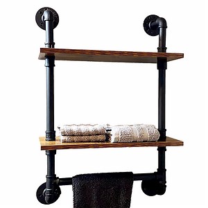 [Hot Item] Wall Mounted Industrial Style Pipe Floating Shelf with Iron Pipe Connectors for Farmhouse