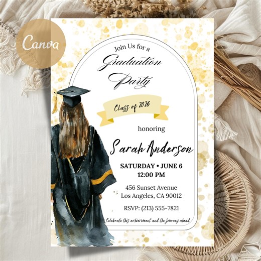 Graduation Party Invitation Template | Editable Grad Invite | Modern Graduation Evite | Printable Graduation Party Invitation Canva - Etsy