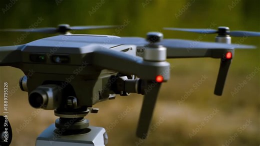 8K Sci-Fi Realism: Cinematic macro of a drone gimbal camera with glowing targeting laser and lens reflections