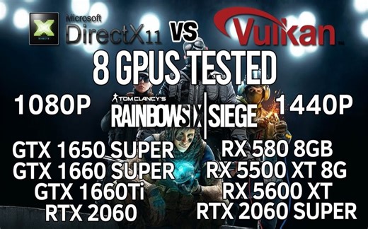《彩虹六号：围攻》PC版 Vulkan vs DX11 1650S 1660S 1660Ti 2060 2060S vs 580 5500XT 5600XT