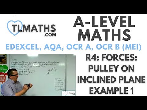 A-Level Maths: R4-20 Forces: Pulley on Inclined Plane Example 1
