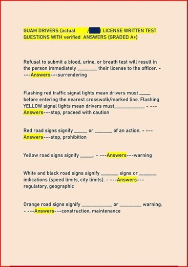 Guam Drivers Actual License Written Test Questions With Veri video
