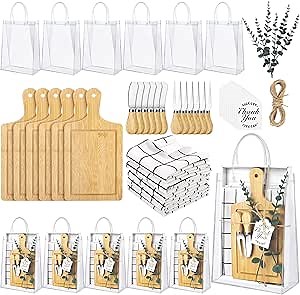 Kochorie 6 Sets Baby Shower Prizes for Game Winners 49 Pcs Square Bamboo Cheese Board Gift with Knives Spoons Gift Bags Kitchen Towels Bridal Shower Party Favors for Guests
