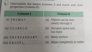 Unscramble the letters (Column I) and match with their properti... | Filo