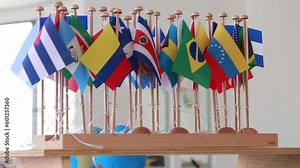 Flags of different countries of the world, in a children's Montessori classroom