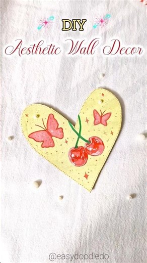 Aesthetic Wall Decor DIY ✨️🍒 #diy #wallhanging #artandcraft #painting #walldecor #cuteart #shorts