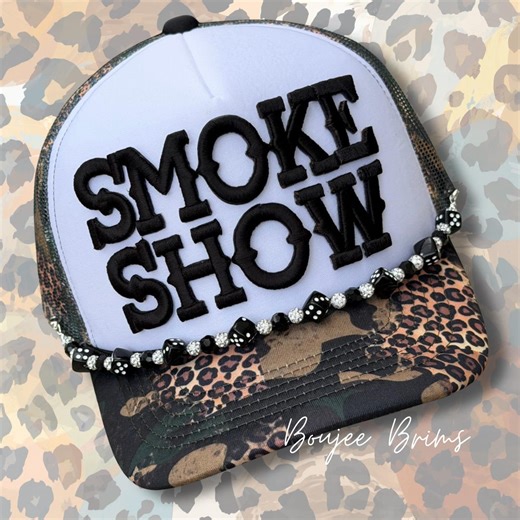 Smoke Show Trucker Hat, Custom Printed Camo/leopard Hat With 3D Embroidered Patch and Hat Chain. - Etsy
