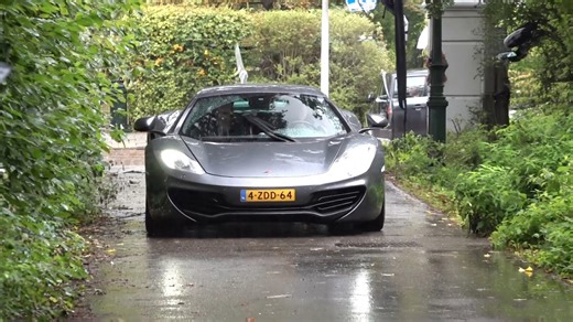McLaren 12C goes full speed on narrow and slippery road