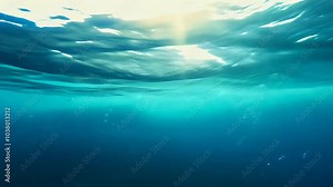 tranquil underwater 4K video slowmotion ocean waves rays sunlight beaming surface creating peaceful looping animation ideal relaxation meditation oceanrelated content beam semitransparent sharpened